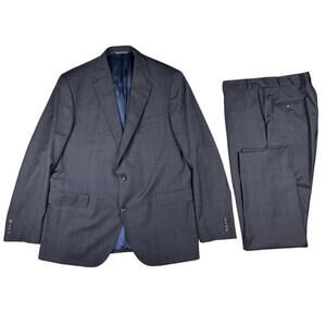 Jack Victor Esprit CT Super 120s Wool 2-Piece Suit Navy Black Check Size 46 L US